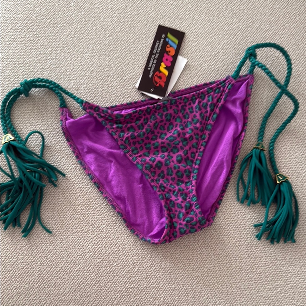 Brazilian Purple and Teal Leopard Print Bikini Bottom